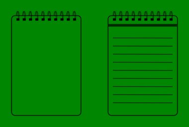 Gerçekçi defter sayfası. Defter çizimi şablonu, demir sarmalı boş kağıt. Vektör illüstrasyonları