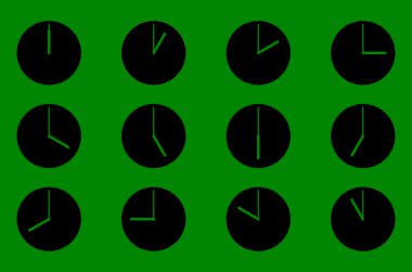 Bir seri basit analog saat yüzleri. Alt- çevirmeli zaman göstergesi. EPS 10. Vektör illüstrasyonları