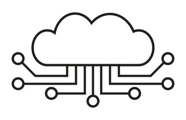İndirme için bulut deposu. İnternet üzerinden veri iletimi için dijital bir servis. Ağ hesaplama teknolojileri. Veri depolama ve siber teknolojiler. Çizgi simgesi. EPS 10. Vektör illüstrasyonu