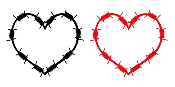 Dikenli telden bir kalp. Vektör siluet kalp. Görüntü