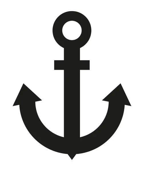 Çapanın siyah silueti. Donanma çapasının işareti. Basit bir vektör simgesi. Denizci deniz aletleri, tekne ekipmanlarının sembolü. EPS 10. Vektör illüstrasyonları