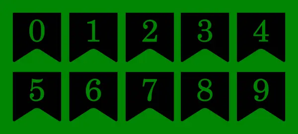 Üzerinde basit bir şekilde numaraların yazılı olduğu siyah bayraklar. 0 'dan 9' a kadar olan sayılar. EPS 10. Vektör illüstrasyonu