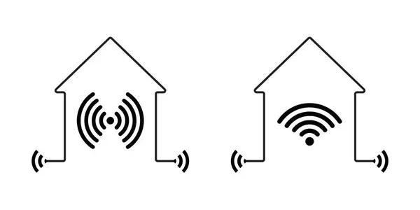 Kablosuz internet evi. Ev kablosuz ağ logosu. Ev ağının sembolü, akıllı ev kavramı. Teknoloji logosu, ev yazılımı logosu, bilgi teknolojisi. EPS 10. Vektör illüstrasyonları