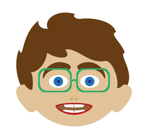 Çizgi film tarzında gözlüklü bir çocuğun Avatar 'ı. Gülümseyen ergen bir karakterin şirin tasarımı. EPS 10. Vektör illüstrasyonları