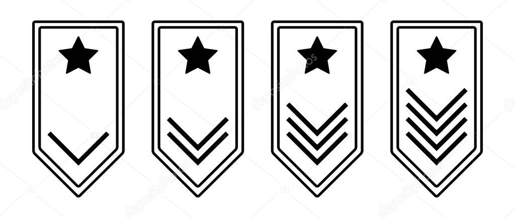 A sign of army rank. Set of chevrons of soldier's and sergeant's emblem. Military insignia, simple symbol. EPS 10. Vector illustrations