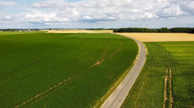 Polonya 'da tarımsal alanları olan yeşil alanın havadan görünüşü