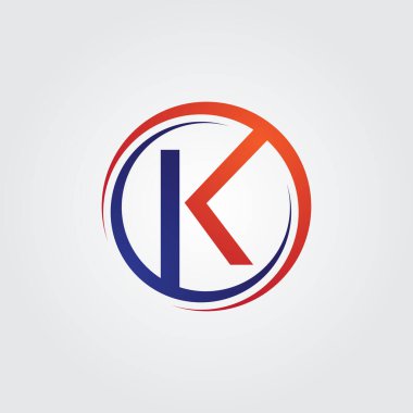 Gri zemin üzerinde mavi turuncu renk ve iş ve şirket kimliği için vektör logosu olan ilk harf k logosu..