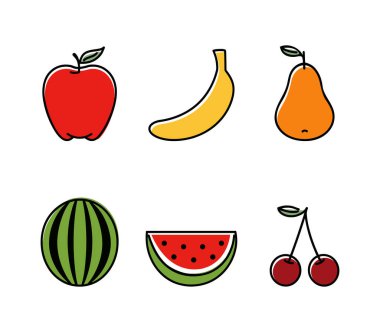 Beyaz arkaplanda farklı meyveler