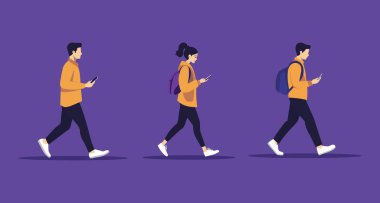 akıllı telefon ve vektör tasarımı kullanan bir grup insan