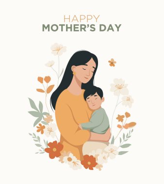 Parktaki vektör çiziminde anneler günü kartı anne ve oğul.