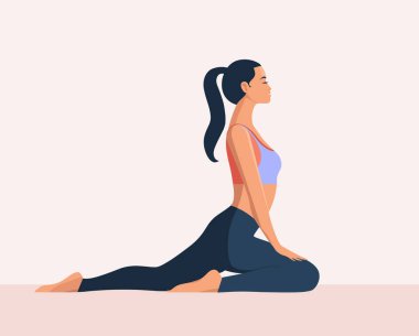 Yoga egzersizi yapan bir kadın. Vektör çizimi. çizgi film