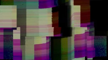 Arıza animasyon geçiş 4K video arızası arka plan Glitch TV Kötü Sinyal Efekti. Siyah arka planda arızalı televizyon. Arızalı hatlar çok gürültülü. Sinyal yok. Retro VHS arkaplanı.