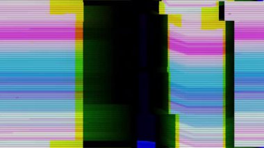 Arıza animasyon geçiş 4K video arızası arka plan Glitch TV Kötü Sinyal Efekti. Siyah arka planda arızalı televizyon. Arızalı hatlar çok gürültülü. Sinyal yok. Retro VHS arkaplanı.