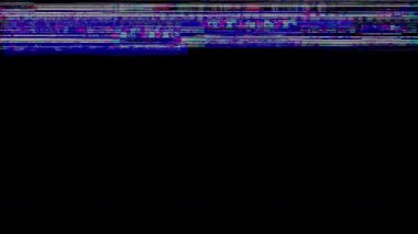 Arıza animasyon geçiş 4K video arızası arka plan Glitch TV Kötü Sinyal Efekti. Siyah arka planda arızalı televizyon. Arızalı hatlar çok gürültülü. Sinyal yok. Retro VHS arkaplanı.