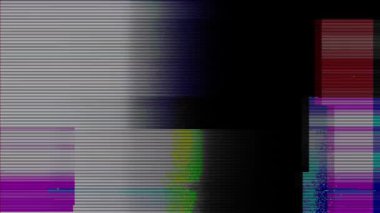 Arıza animasyon geçiş 4K video arızası arka plan Glitch TV Kötü Sinyal Efekti. Siyah arka planda arızalı televizyon. Arızalı hatlar çok gürültülü. Sinyal yok. Retro VHS arkaplanı.