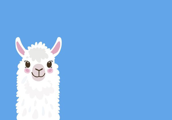 Cute Llama on Blue Background for Minimalistic Greeting Cards and Designs. Vector illustration