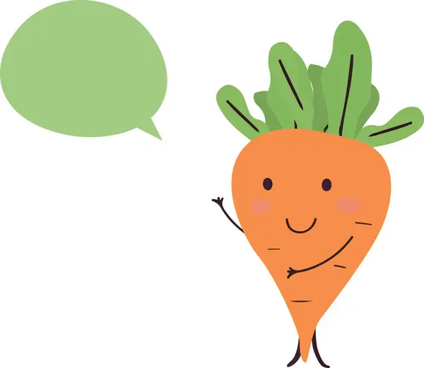 Vejetaryen konuşma balonu tasarımlı dostane havuç. Vektör illüstrasyonu