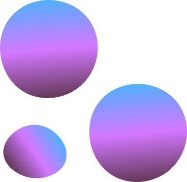 Pembe ve mavi tonlarda, boyut olarak değişen üç soyut eğimli küre, beyaz minimalist bir arkaplanda sergilenmektedir. Vektör illüstrasyonu