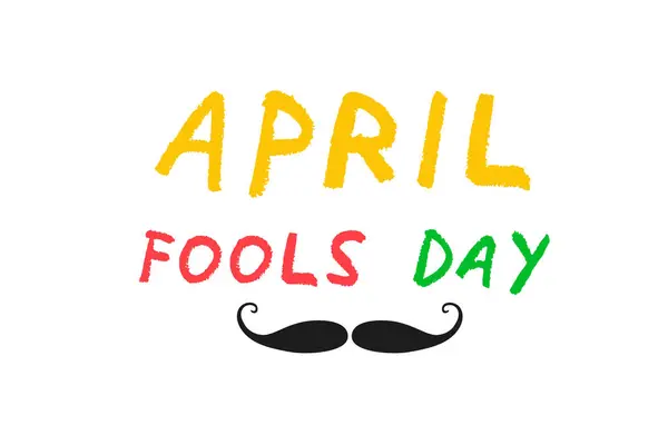 Basit ve renkli bir 1 Nisan şakası. Şakacı siyah bıyıklı bir yazı. Temiz bir arkaplanda mizah ve eşek şakalarını kutluyor. Vektör illüstrasyonu