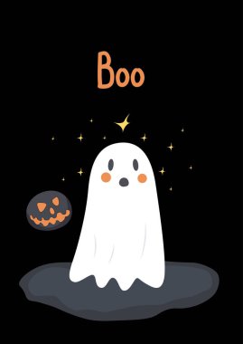 Balkabaklı şirin Cadılar Bayramı hayalet illüstrasyonu