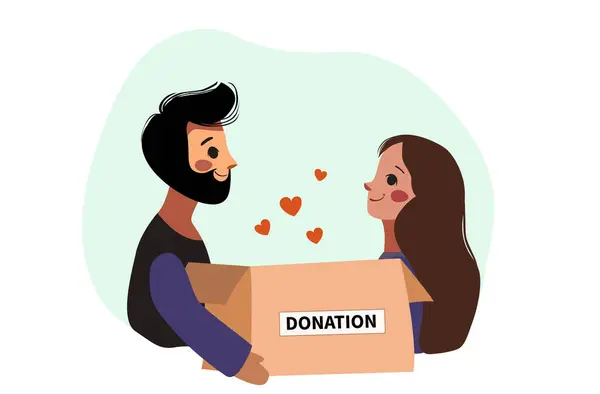 Kalp ve bağışta bulunan bir çiftin vektör çizimi