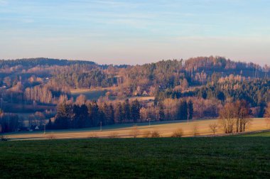 Aralık 2024 'te Hodejovice yakınlarındaki Pelhrimovsko' daki Vysoina manzarası, kar olmadan.