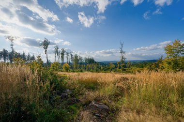 Kremesnik tepesinden Putimov, Prosec kapsülü Kremenikem ve Pelhimov 'a doğru, sonbahar öğleden sonra