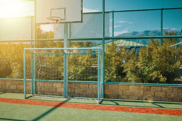 Mini football goal and basketball Hoop on outdoor Playground