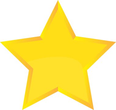 Yıldız Vektör Tasarımı. Gerçekçi altın renkli parlak yıldız ikonu. Beyaz şeffaf arka planda izole edilmiş. Vektör illüstrasyonu