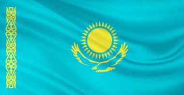 Kazakistan bayrağı havada dalgalanıyor.
