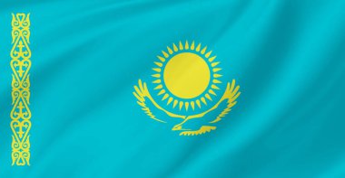 Kazakistan bayrağı havada dalgalanıyor.