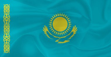 Kazakistan bayrağı havada dalgalanıyor.