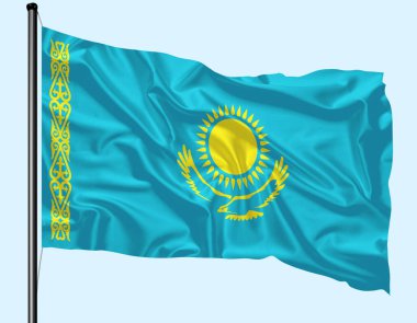 Kazakistan Flag Wind Wave with Pole