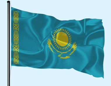 Kazakistan Flag Wind Wave with Pole