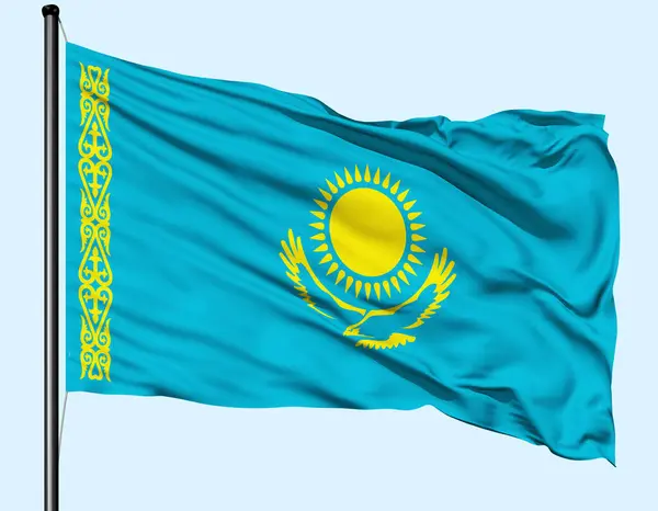 Kazakistan Flag Wind Wave with Pole