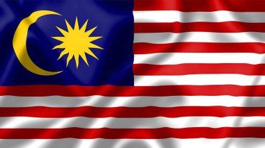 Rüzgarda dalgalanan Malezya bayrağı. 3d illüstrasyon.