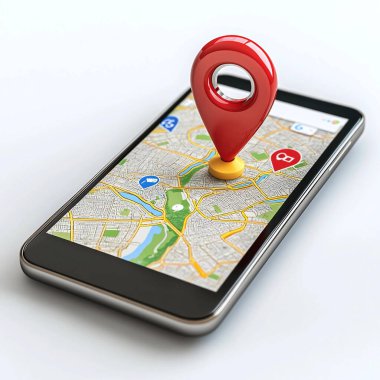 GPS navigasyon. Haritası ekranda olan akıllı telefon. 3d oluşturma