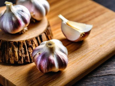 ahşap kesme tahtası üzerinde sarımsak karanfil