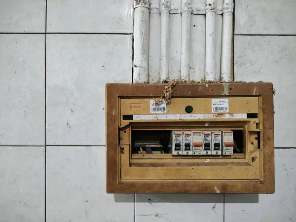 stock image Balikpapan-East Borneo August 21st 2024, Electric control panel box on the wall 