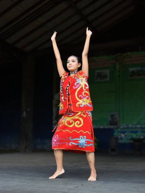 Balikpapan-east Kalimantan 2024 November 03, A Portrait of a borneo dayak tribe dancer, Traditional Dayak dance typical of East Kalimantan at Folk Arts Festival clipart