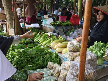Balikpapan doğusundaki Kalimantan Kasım 03.2024 Geleneksel pazarlar, sebze pazarları ve geleneksel ev ihtiyaçları hafta sonları ziyaretçilerle dolup taşıyor, pringgondani