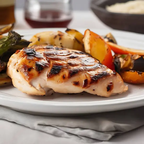 Mükemmel ızgara tavuk göğsü, kızarmış sebzeler ve keskin soslu.