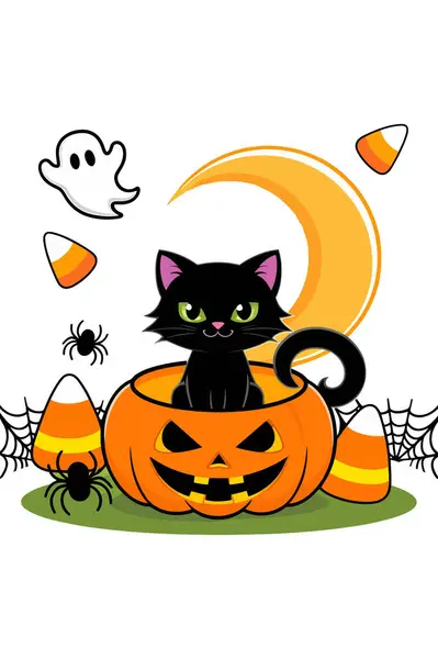 Cadılar bayramı tişörtü balkabaklı siyah kedi