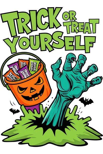 Zombi elli komik Cadılar Bayramı tişörtü tasarımı ve 