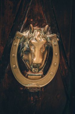 Klasik bir at nalı tasarımı içeren bu pirinç kapı tokmağına biraz sofistike bir dokunuş ekleyin. Eski, ilham verici kapılar için mükemmel..