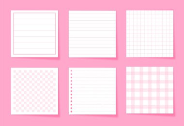 Bir dizi kare ve çizgili okul not defteri sayfası.