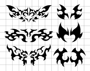 Stencils y2k dövmeleri, kelebek siluetleri.