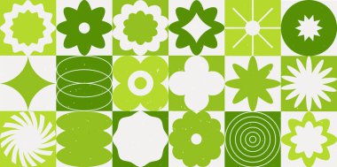 Yeşil renklerde geometrik çiçek kompozisyonu