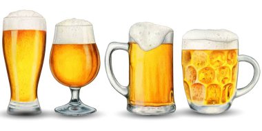 Suluboya el gerçekçi bira bardakları çizdi