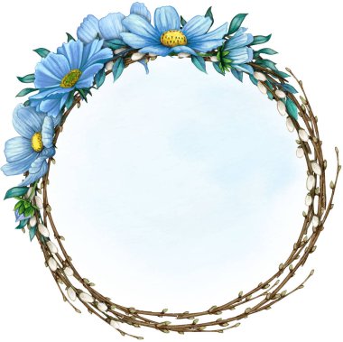 Çiçekli suluboya bahar çelengi